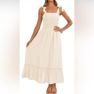 Cream Boho Tie Strap Maxi Dress
